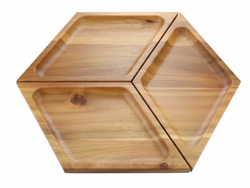 Acacia Wood Modular Serving Platter Set - Versatile Hexagonal Charcuterie Tray